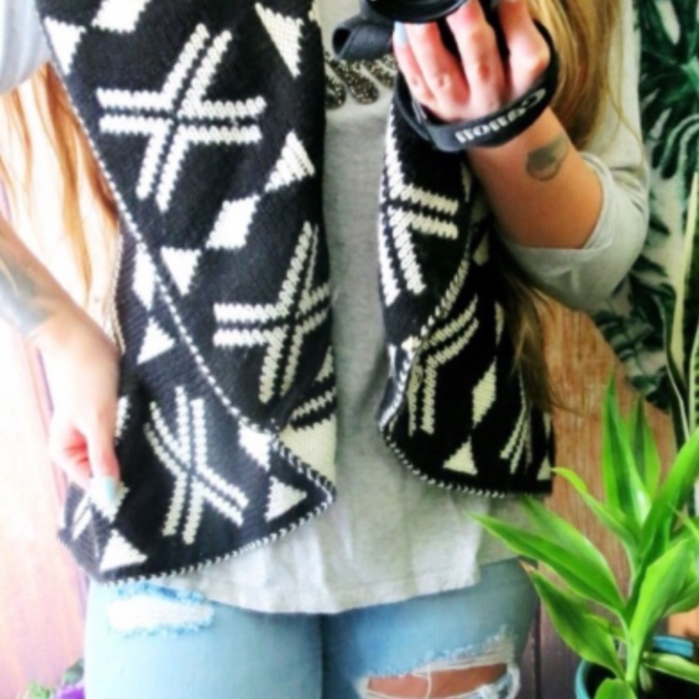 Black and white boho sweater vest